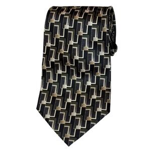 Pierre Cardin Mens Silk Tie Black Silver Gold Geometric Art Deco Made in USA